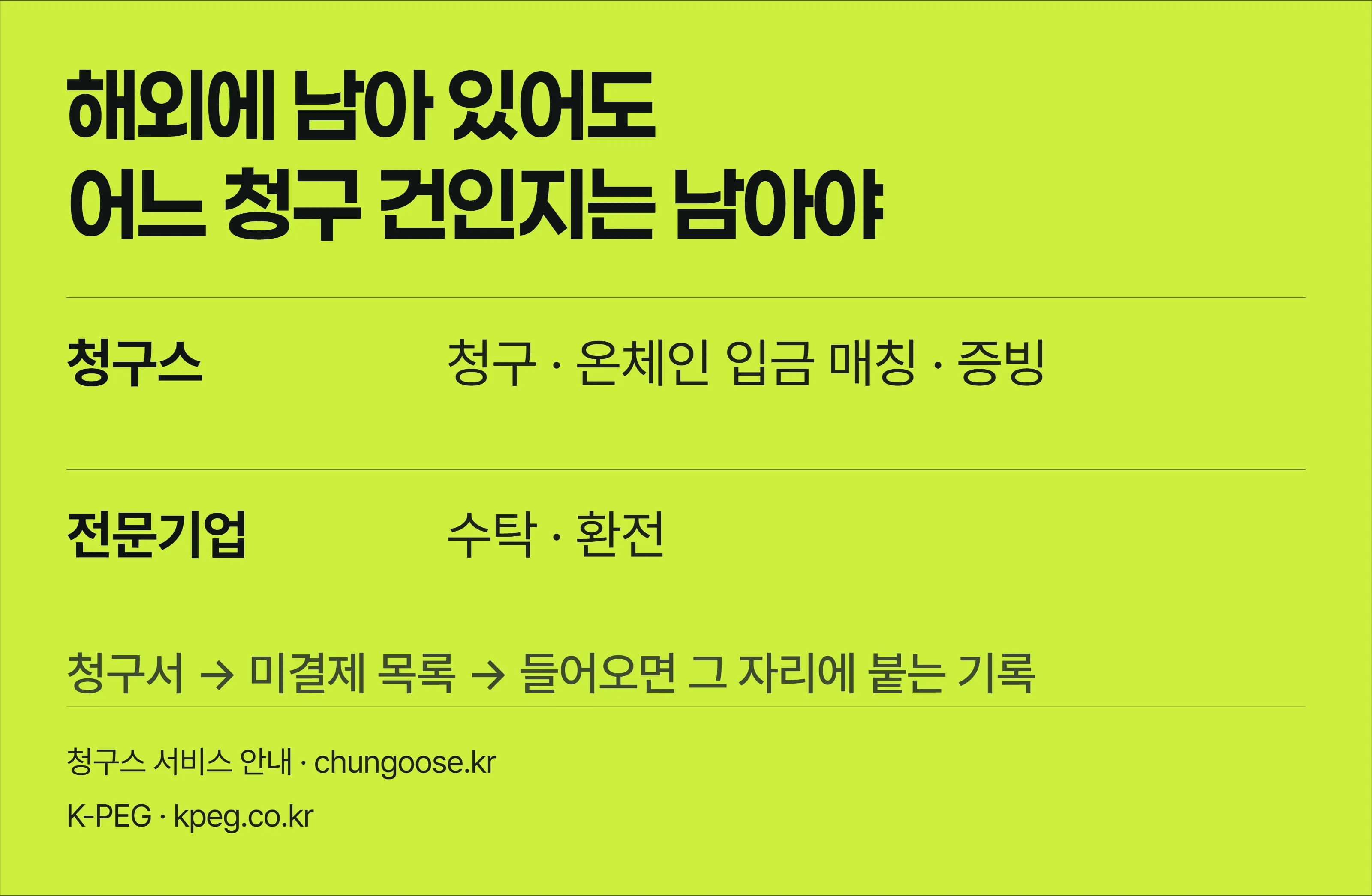 해외 거래소에 남아 있는 대금이 어느 청구 건에서 나온 것인지가 청구 목록에 그대로 연결돼 있는 흐름을 보여주는 청구스 안내 배너.