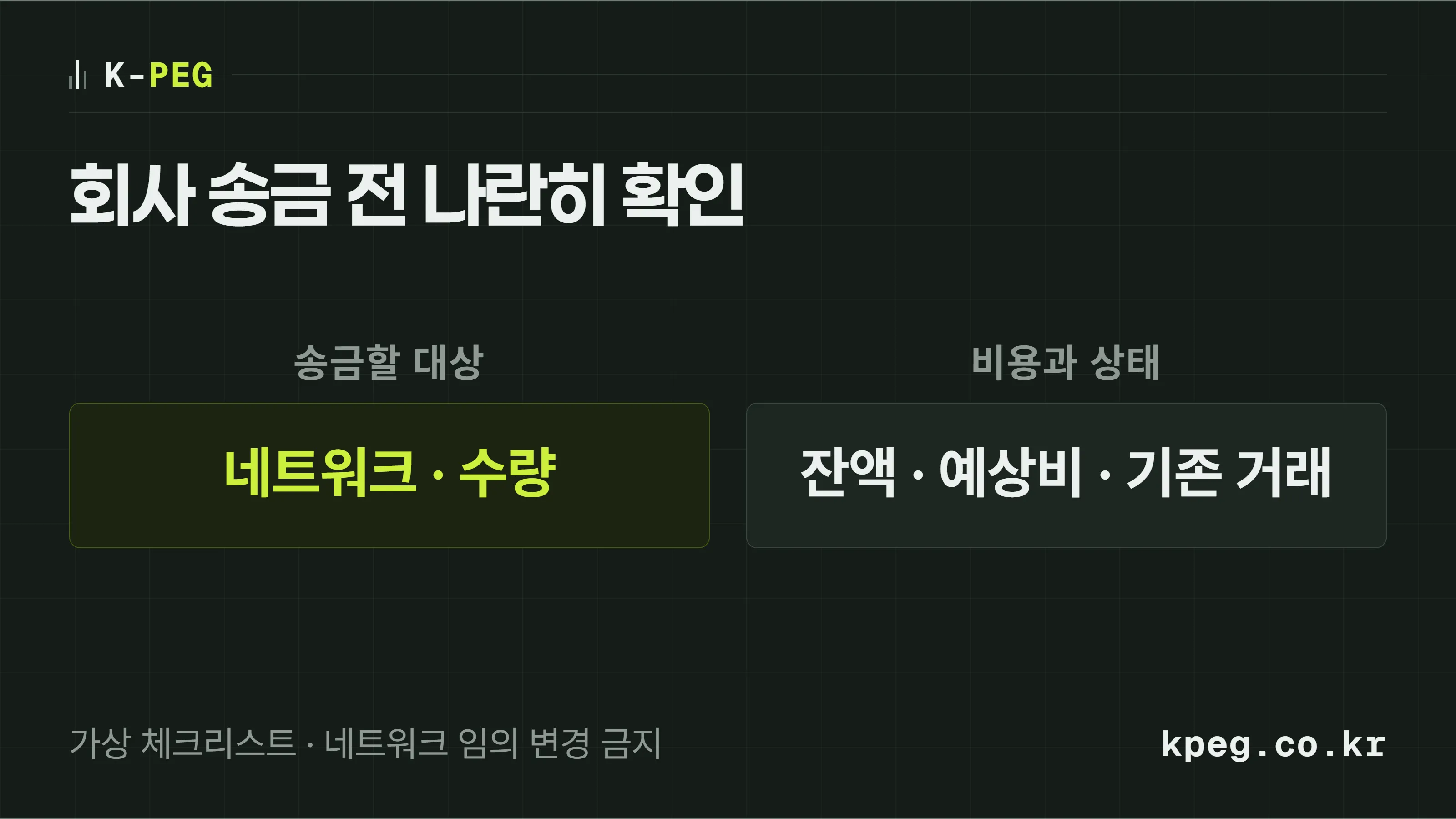 회사 송금 전 네트워크, 수수료 잔액, 예상 비용, 기존 거래 상태를 확인하는 점검표